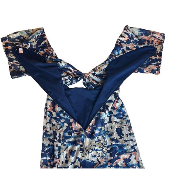 Hutch Chiara Blue Multicolor Printed Tie Front Cut Out‎ Maxi Dress Size Small - Picture 7 of 10